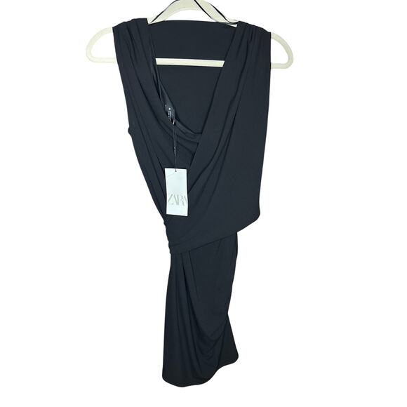 Nwt- Zara - BELTED DRAPED DRESS-XS - Picture 5 of 6